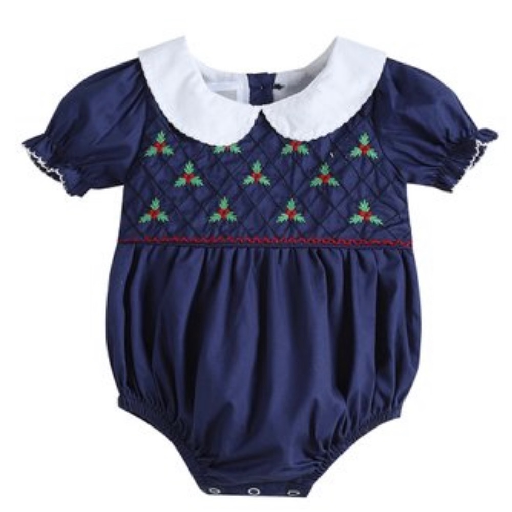 Lil Cactus Navy Blue Peter Pan-Collar Bubble Romper